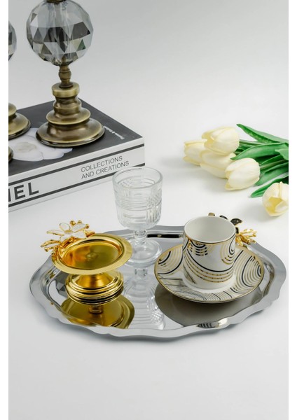 Altın Renkli 6'lı Zambak Desenli Dekoratif Lokum ve Kahve Sunumlukları indirimleri