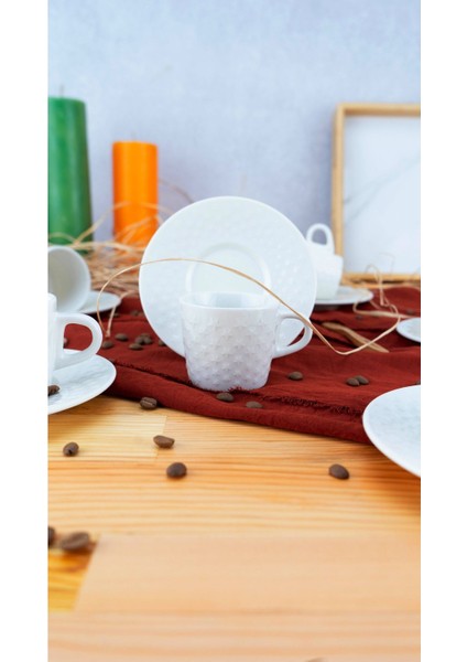 6 Kişilik Porselen Kahve Fincan Takımı, Beyaz, Şık ve Zarif Tasarım modelleri