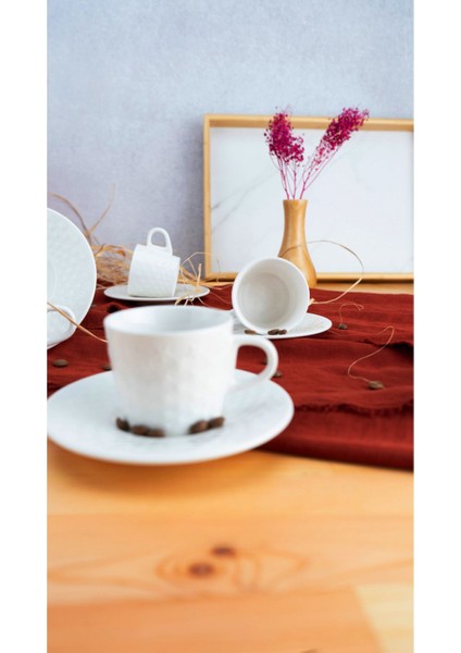 6 Kişilik Porselen Kahve Fincan Takımı, Beyaz, Şık ve Zarif Tasarım fırsatları