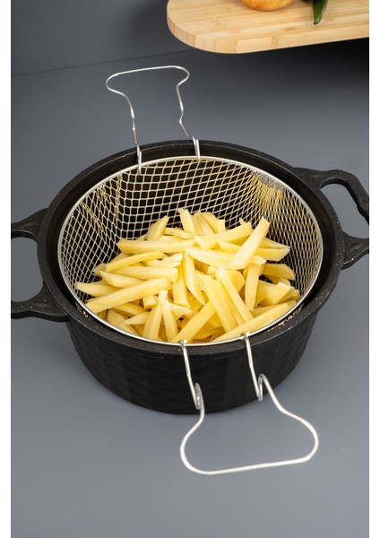 3 Parça Siyah Döküm Granit Tava Seti 24 Cm, Yağ Süzgeçli, Cam Kapaklı, Yapışmaz modelleri