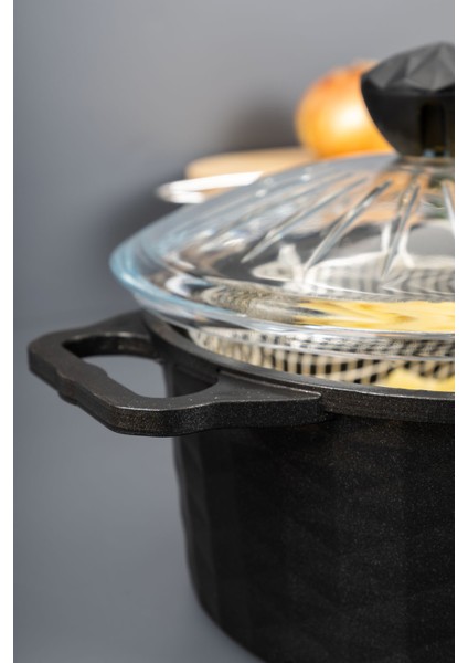 3 Parça Siyah Döküm Granit Tava Seti 24 Cm, Yağ Süzgeçli, Cam Kapaklı, Yapışmaz indirimleri