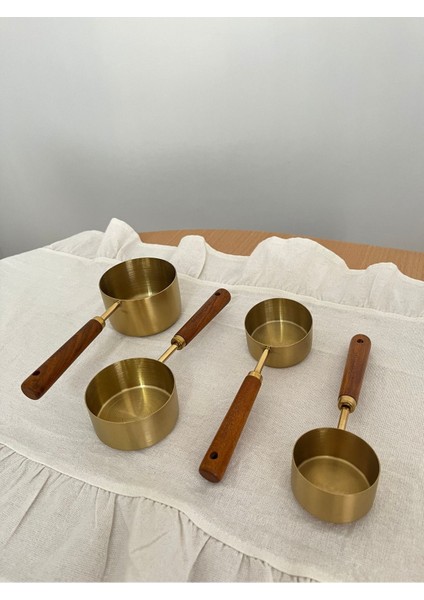 Şık Altın Renkli Paslanmaz Çelik Ölçü Kabı Seti, Ahşap Saplı, Pratik ve Estetik. fiyatları