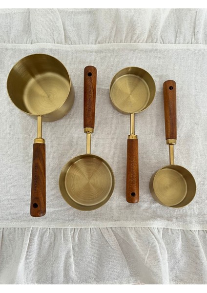 Şık Altın Renkli Paslanmaz Çelik Ölçü Kabı Seti, Ahşap Saplı, Pratik ve Estetik. modelleri