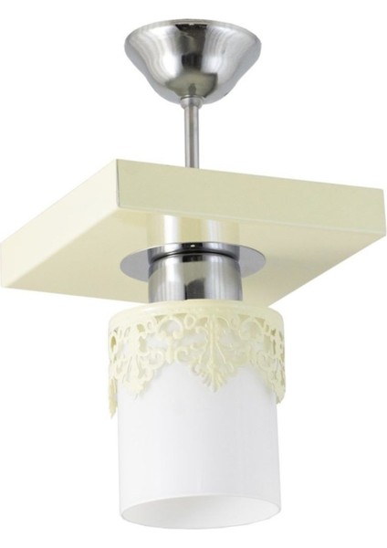 Modern Kare Tepsi ve Taç Detaylı Krem Avize, Şık ve Kullanışlı Tasarım