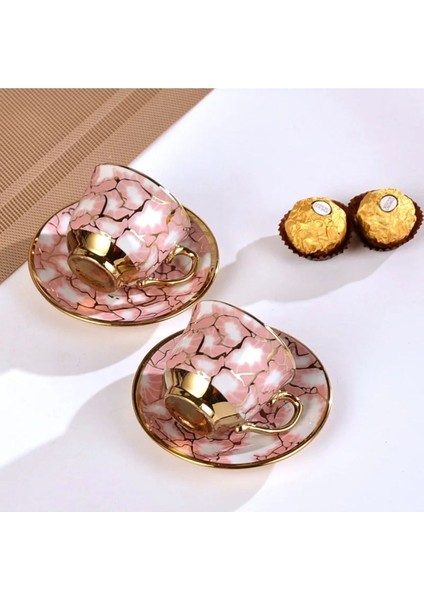 6'lı Lüx Kahve Fincan Seti, Altın Sarısı, Lila ve Beyaz Işleme, Şık ve Zarif Tasarım fiyatları