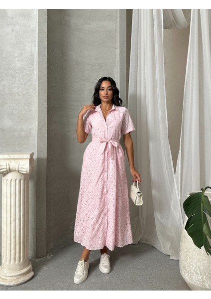 Pamuk Fisto Çiçek Desenli Cep ve Kemer Detaylı Astarlı Elbise modelleri