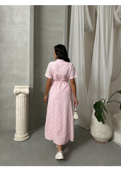 Pamuk Fisto Çiçek Desenli Cep ve Kemer Detaylı Astarlı Elbise indirimleri