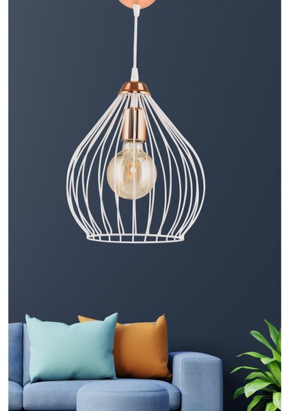 Beyaz Bakır Tekli Armut Sarkıt, Şık ve Modern Aydınlatma Seçeneği