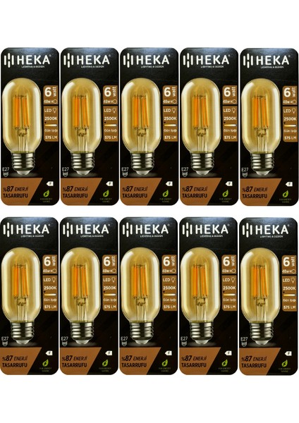 (10 Adet) Heka 6W (48W) 2500K (Günışığı) E27 Duylu (Kalın Duy) Şeffaf LED Ampul