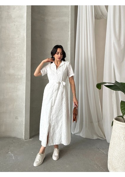 Pamuk Fisto Çiçek Desenli Cep ve Kemer Detaylı Astarlı Elbise fiyatları