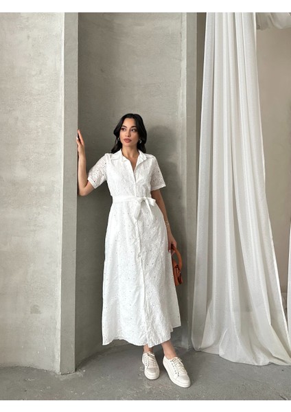 Pamuk Fisto Çiçek Desenli Cep ve Kemer Detaylı Astarlı Elbise modelleri