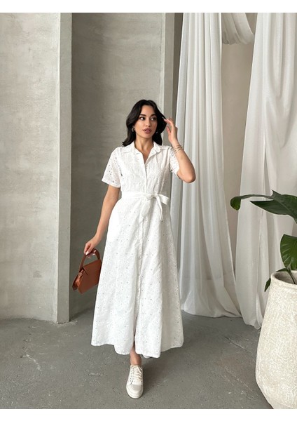 Pamuk Fisto Çiçek Desenli Cep ve Kemer Detaylı Astarlı Elbise indirimleri