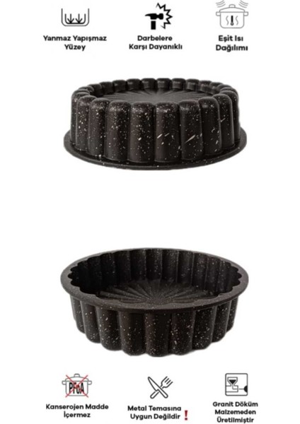 3'lü Granit Döküm Kek Kalıbı Seti, Tart, Dilimli ve Baton Pişirme Kalıbı Siyah modelleri