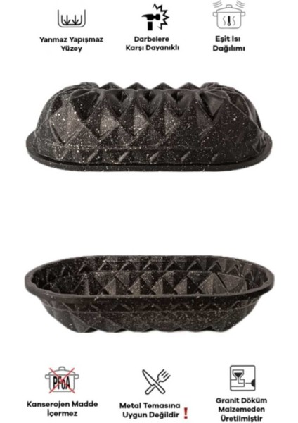 3'lü Granit Döküm Kek Kalıbı Seti, Tart, Dilimli ve Baton Pişirme Kalıbı Siyah fırsatları