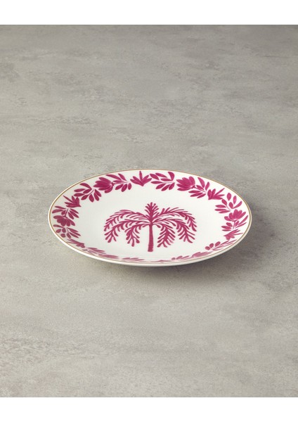 20 cm Fuşya-Beyaz Porselen Pasta Tabağı, Şık ve Zarif Tasarım