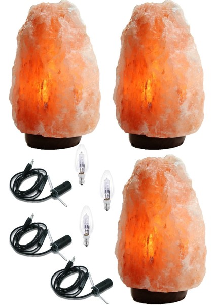 3'lü Doğal Himalaya Tuz Lambası, 3-4 Kg, Düğmeli Kablo ve Ampüllü, Pembe