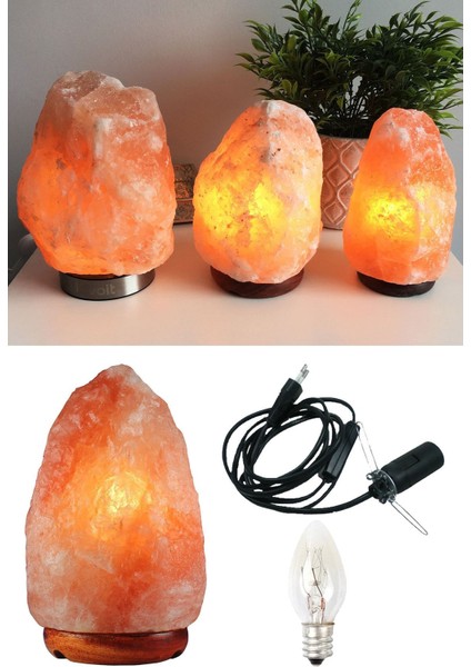3'lü Doğal Himalaya Tuz Lambası, 3-4 Kg, Düğmeli Kablo ve Ampüllü, Pembe modelleri