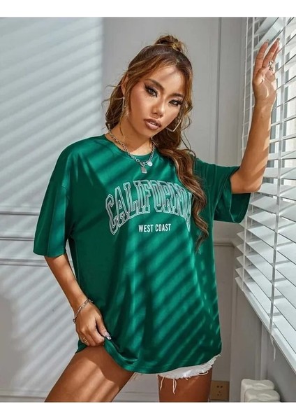 California Baskılı Oversize Unisex T-Shirt modelleri
