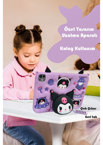 İpad 11 A16 2025 10. Nesil 10.9 Uyumlu Kılıf Kuromi Lila Çocuk Askılı Standlı Eğlenceli Koruyucu fiyatları