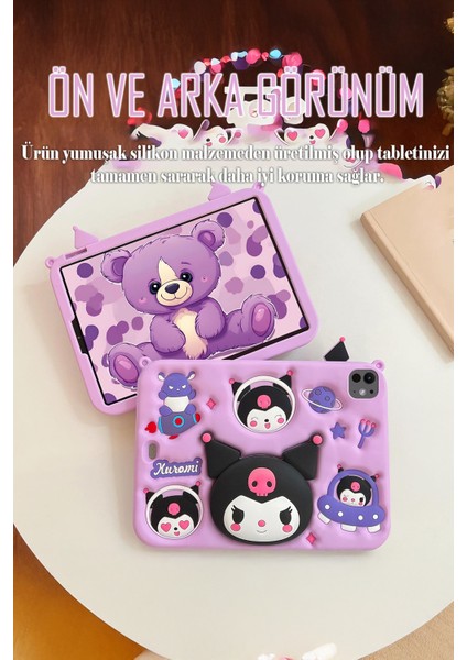 İpad 11 A16 2025 10. Nesil 10.9 Uyumlu Kılıf Kuromi Lila Çocuk Askılı Standlı Eğlenceli Koruyucu indirimleri