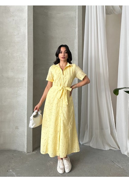 Pamuk Fisto Çiçek Desenli Cep ve Kemer Detaylı Astarlı Elbise modelleri