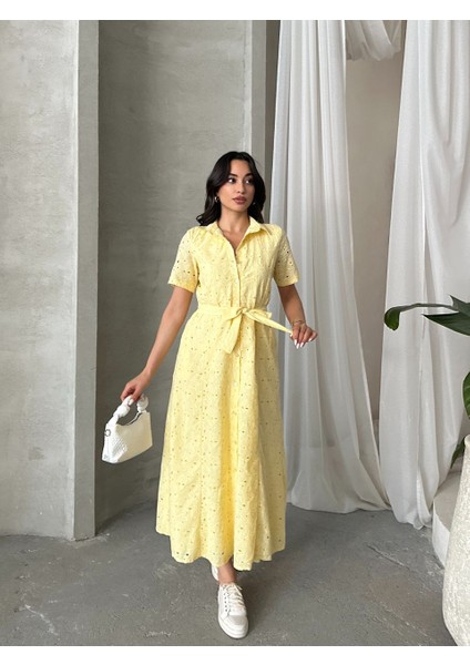 Pamuk Fisto Çiçek Desenli Cep ve Kemer Detaylı Astarlı Elbise fırsatları