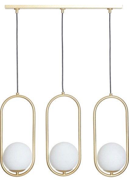 3'lü Sarı Metal ve Beyaz Camlı Modern Şık Asma Avize fiyatları