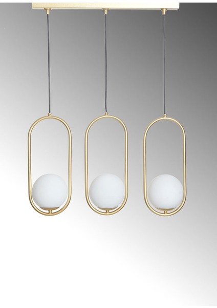 3'lü Sarı Metal ve Beyaz Camlı Modern Şık Asma Avize modelleri