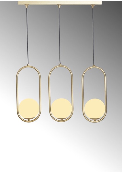 3'lü Sarı Metal ve Beyaz Camlı Modern Şık Asma Avize indirimleri