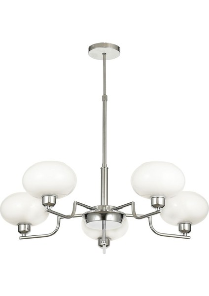 Modern 5'li Beyaz Camlı Sarkıt Avize, Krom Kaplama, Şık ve Elegant Tasarım fiyatları