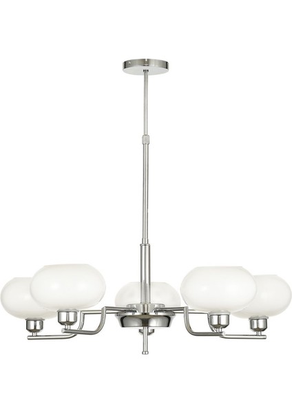 Modern 5'li Beyaz Camlı Sarkıt Avize, Krom Kaplama, Şık ve Elegant Tasarım modelleri