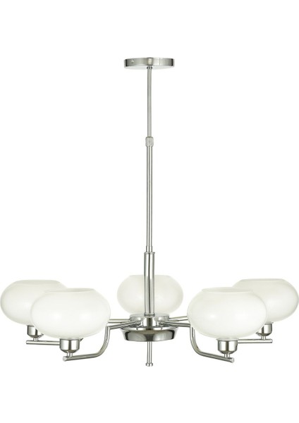 Modern 5'li Beyaz Camlı Sarkıt Avize, Krom Kaplama, Şık ve Elegant Tasarım fırsatları