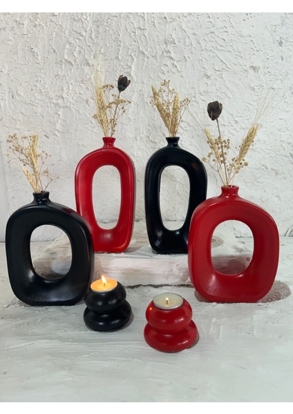 Dekoratif 6 Parça Bohem Tarz Vazo Seti ve Mumluk Takımı Biblo Vazo Set