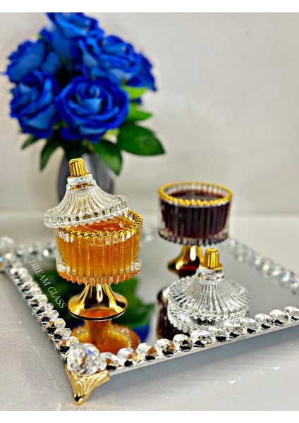 6 Kişilik Şık Kapaklı Cam Set: Lokumluk, Şekerlik, Reçellikler fiyatları