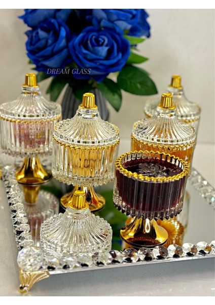 6 Kişilik Şık Kapaklı Cam Set: Lokumluk, Şekerlik, Reçellikler modelleri