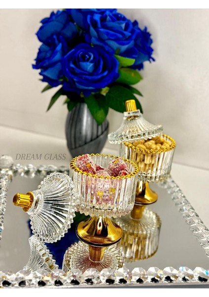 6 Kişilik Şık Kapaklı Cam Set: Lokumluk, Şekerlik, Reçellikler indirimleri