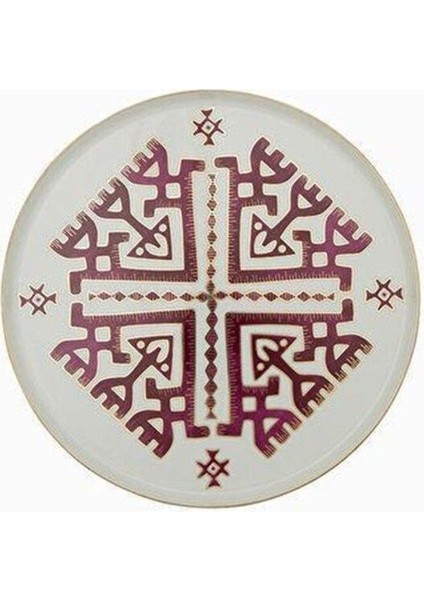 Turuncu Arabesque Desen 6 Düz Tabak 18CM Şık ve Modern Tasarım