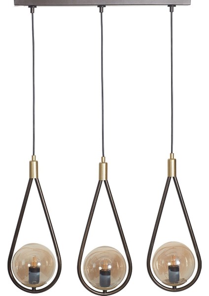 Şık 3'lü Sarı-Eskitme Metal Avize, Bal Rengi Cam Detaylarıyla Modern Tasarım fiyatları