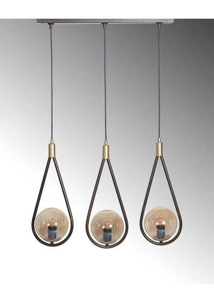 Şık 3'lü Sarı-Eskitme Metal Avize, Bal Rengi Cam Detaylarıyla Modern Tasarım modelleri