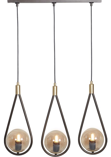 Şık 3'lü Sarı-Eskitme Metal Avize, Bal Rengi Cam Detaylarıyla Modern Tasarım fırsatları