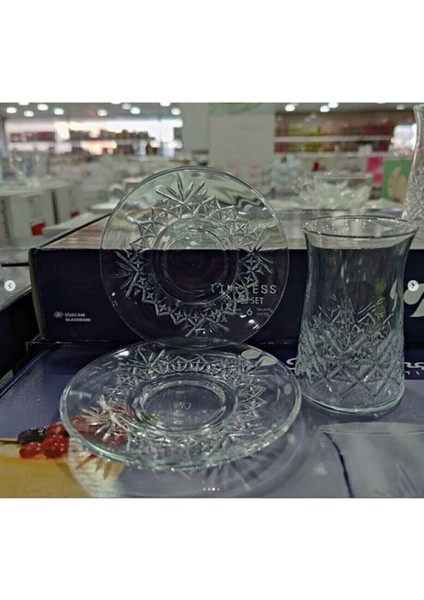 Beyaz 12 Parça Şık Çay Bardağı ve Tabağı Seti