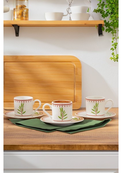 Desenli Porselen Kahve Fincan Takımı, 6 Kişilik, 90 Cc, Şık ve Zarif Tasarım