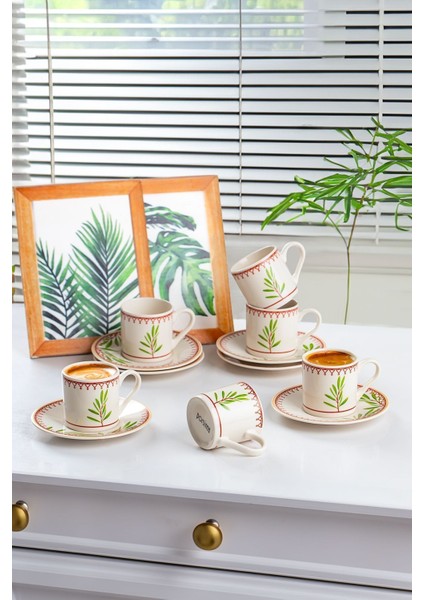 Desenli Porselen Kahve Fincan Takımı, 6 Kişilik, 90 Cc, Şık ve Zarif Tasarım fiyatları