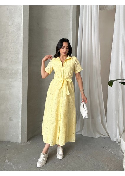 Pamuk Fisto Çiçek Desenli Cep ve Kemer Detaylı Astarlı Elbise indirimleri