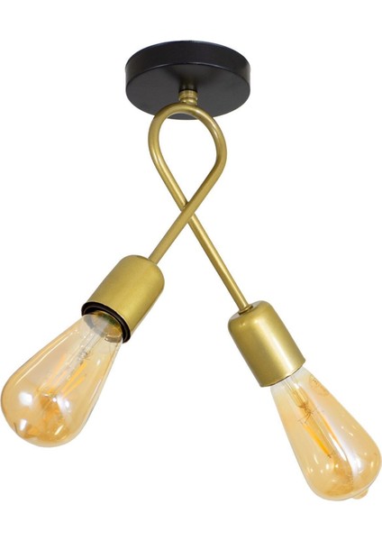 Şık Altın Renkli Çapraz Fiyonk Model 2'li Avize Seti