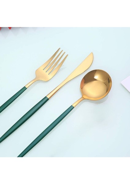 Yeşil Paslanmaz Çelik 18 Parça 6 Kişilik Çatal Bıçak Kaşık Seti modelleri