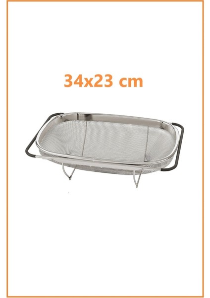 Ayarlanabilir Kulplu Metal Süzgeç 34X23 Cm, Dayanıklı ve Kullanışlı Evye Süzgeci