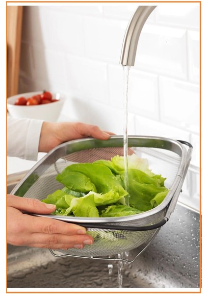 Ayarlanabilir Kulplu Metal Süzgeç 34X23 Cm, Dayanıklı ve Kullanışlı Evye Süzgeci modelleri