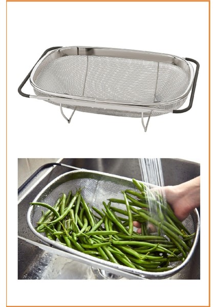 Ayarlanabilir Kulplu Metal Süzgeç 34X23 Cm, Dayanıklı ve Kullanışlı Evye Süzgeci indirimleri