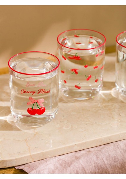 Karişik Kiraz Desenli Cam Su Bardağı Seti, 3'lü, 350 Ml, Şeffaf Tasarım modelleri